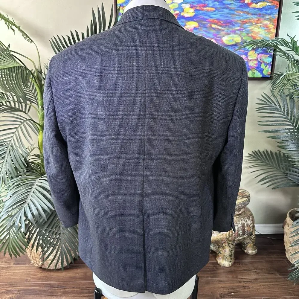 Joseph & Feiss Men 48S Glenn Plaid Wool Charcoal slate blue